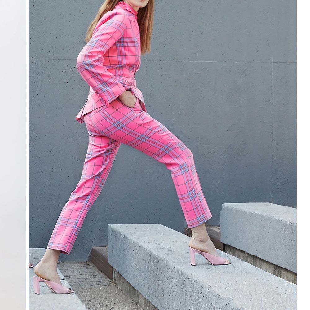 Tanya Taylor Dallas Pant Crop Career Business Casual Plaid Neon Pink Retro 20